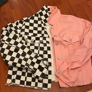 Pink Checkerboard Denim Jacket